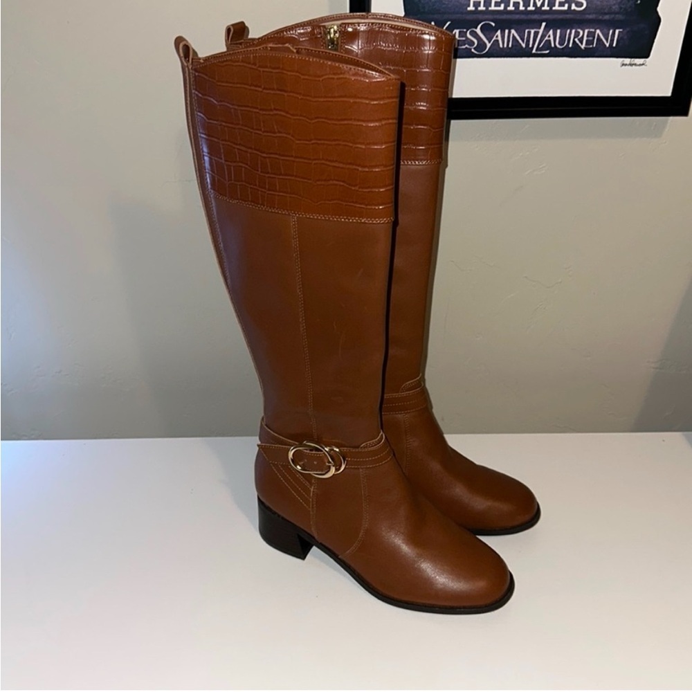 Marc Fisher NEW Women's Hailin Regular Calf Leather Tall  Boots Cognac, 6W